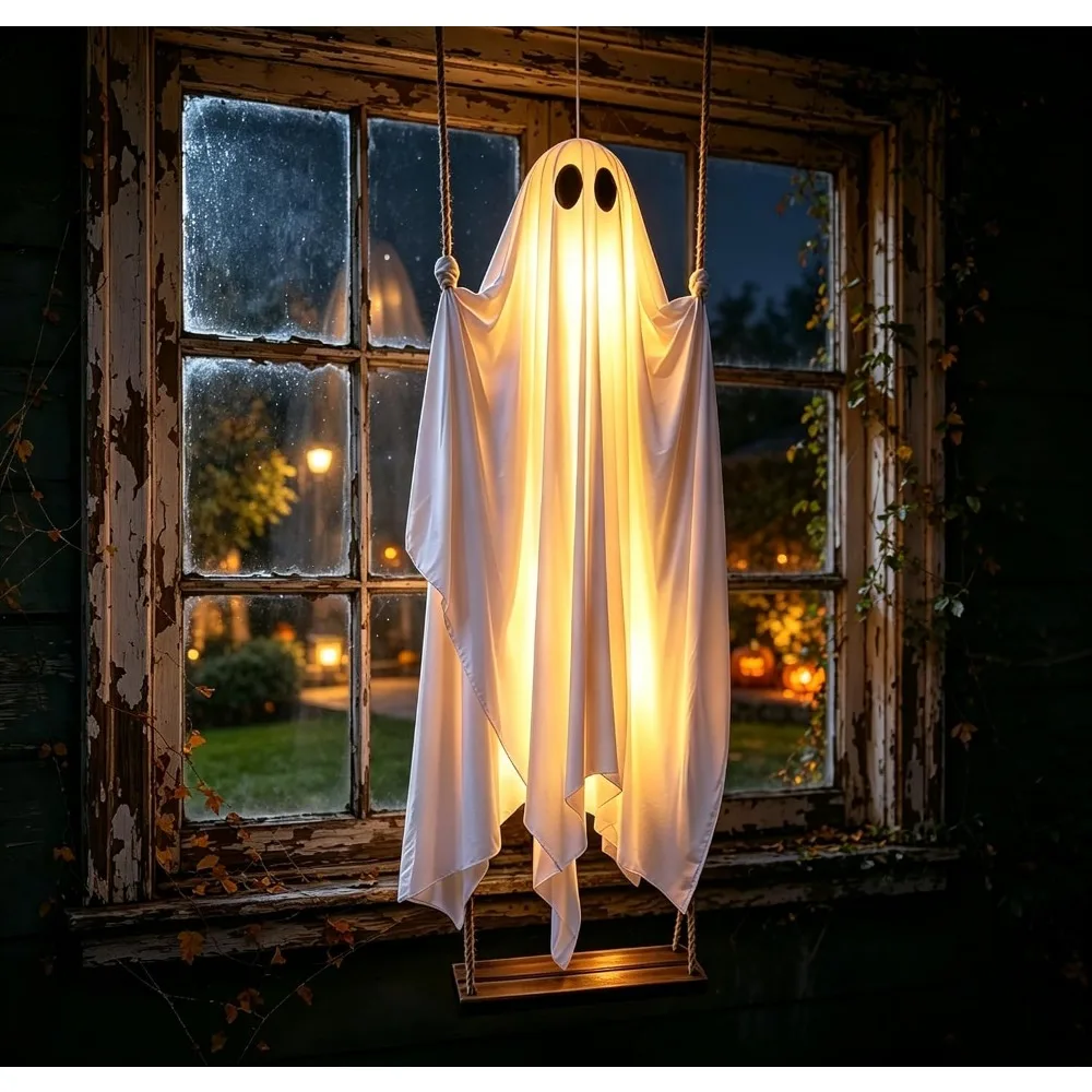 Outdoor Lighting On Trees - Fantasma Luminoso di Halloween su Altalena,