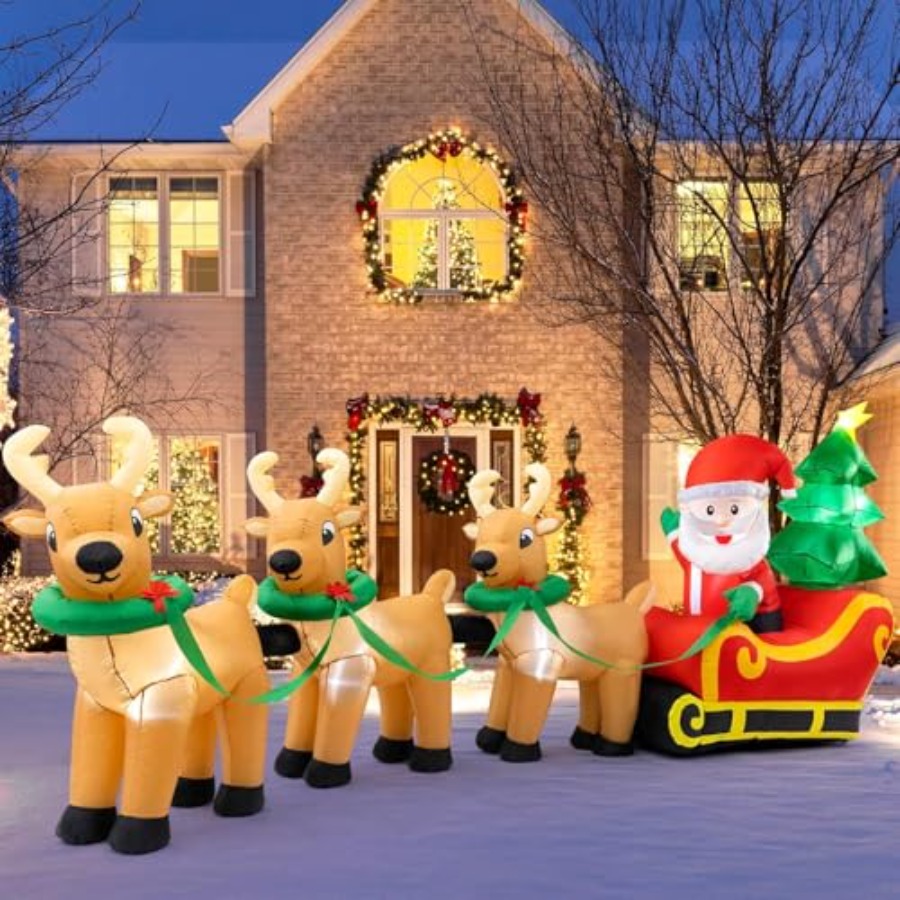 Outdoor Lighting On Trees - Decorazioni natalizie gonfiabili da esterno: Babbo